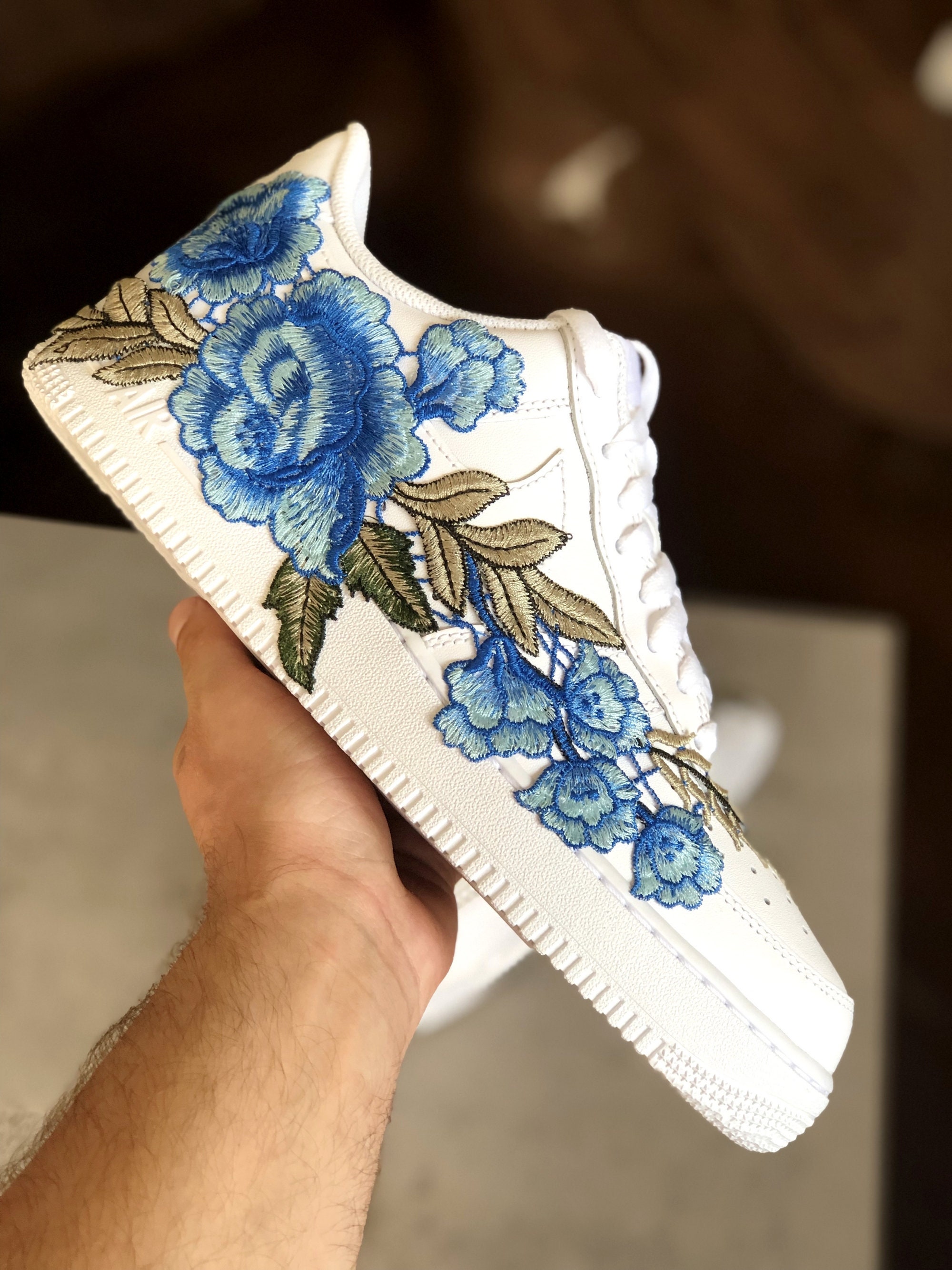 Nike Air Force 1 Blue Rose Embroidery Custom Design | Etsy