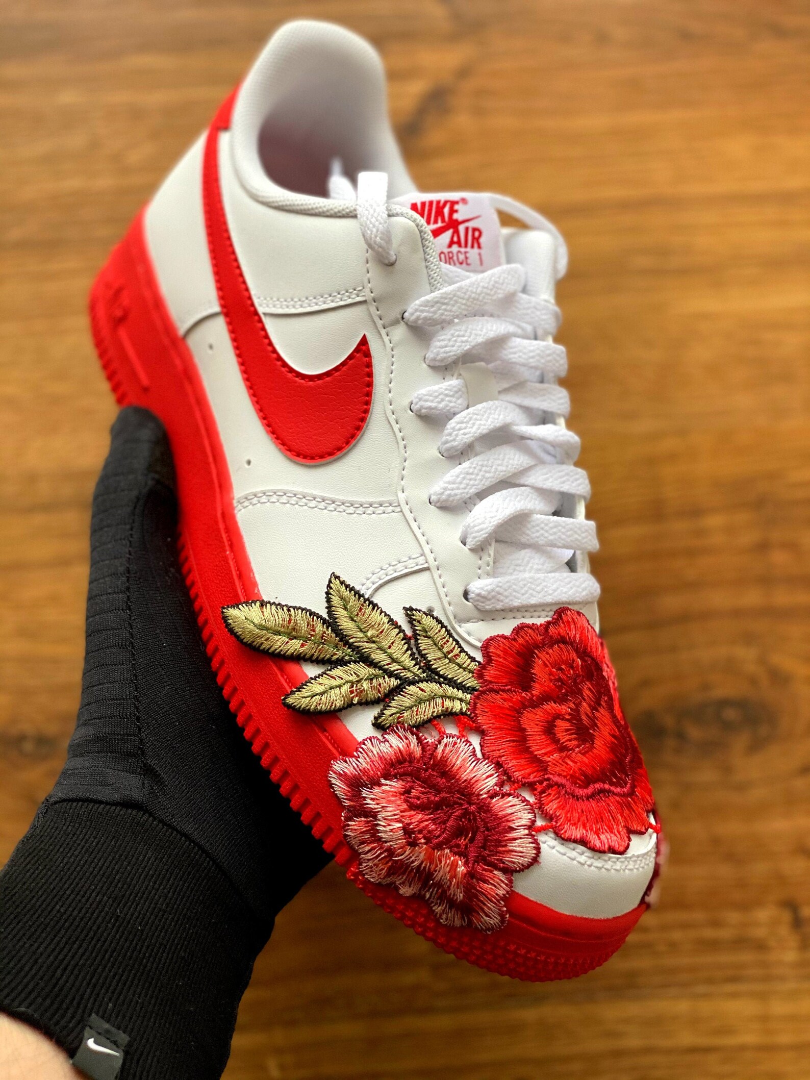 Nike Air Force 1 Red with Rose Flower Custom Design | Etsy
