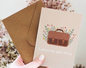 Postkarte Lehrerin mit Herz