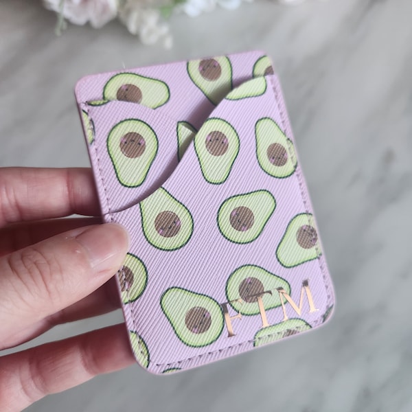 Personalised Adhesive Card Holder phone attachment | Cute Cartoon Avocado | Mini Travel Gift| Store credit cards licence | birthday gift |