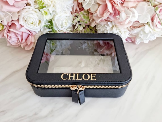 Name Initial Clear See-through PU Leather Makeup Bag Custom 