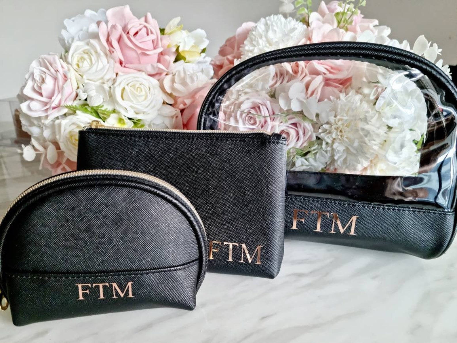 Set of 3 Name Initial Clear See-through PU Leather Makeup Bags |small ...