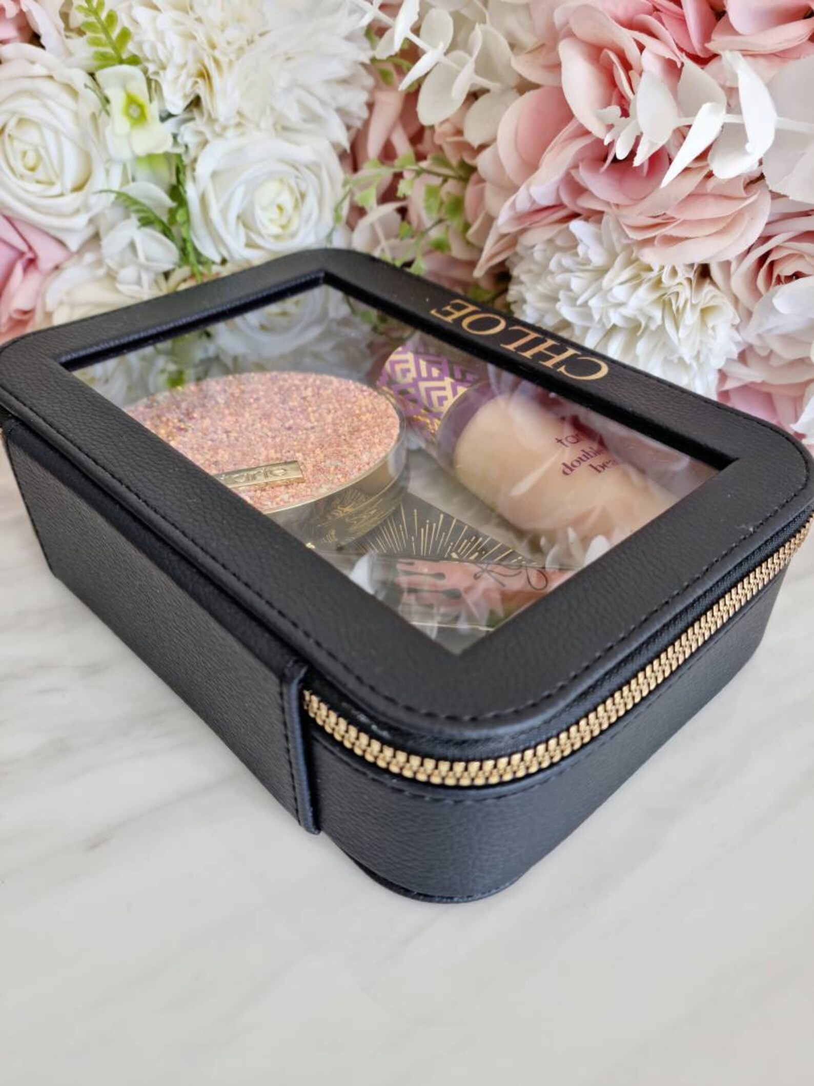 Name Initial Clear Seethrough PU leather Makeup Bag Custom Etsy