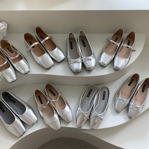 Buy Silver Mary Jane Shoes Women Retro Square Toe Flats Silver