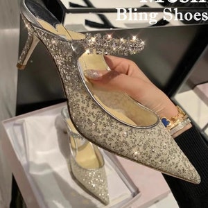 Bling Wedding Mules Shoes Pointed Toe High Heels Bridal - Etsy