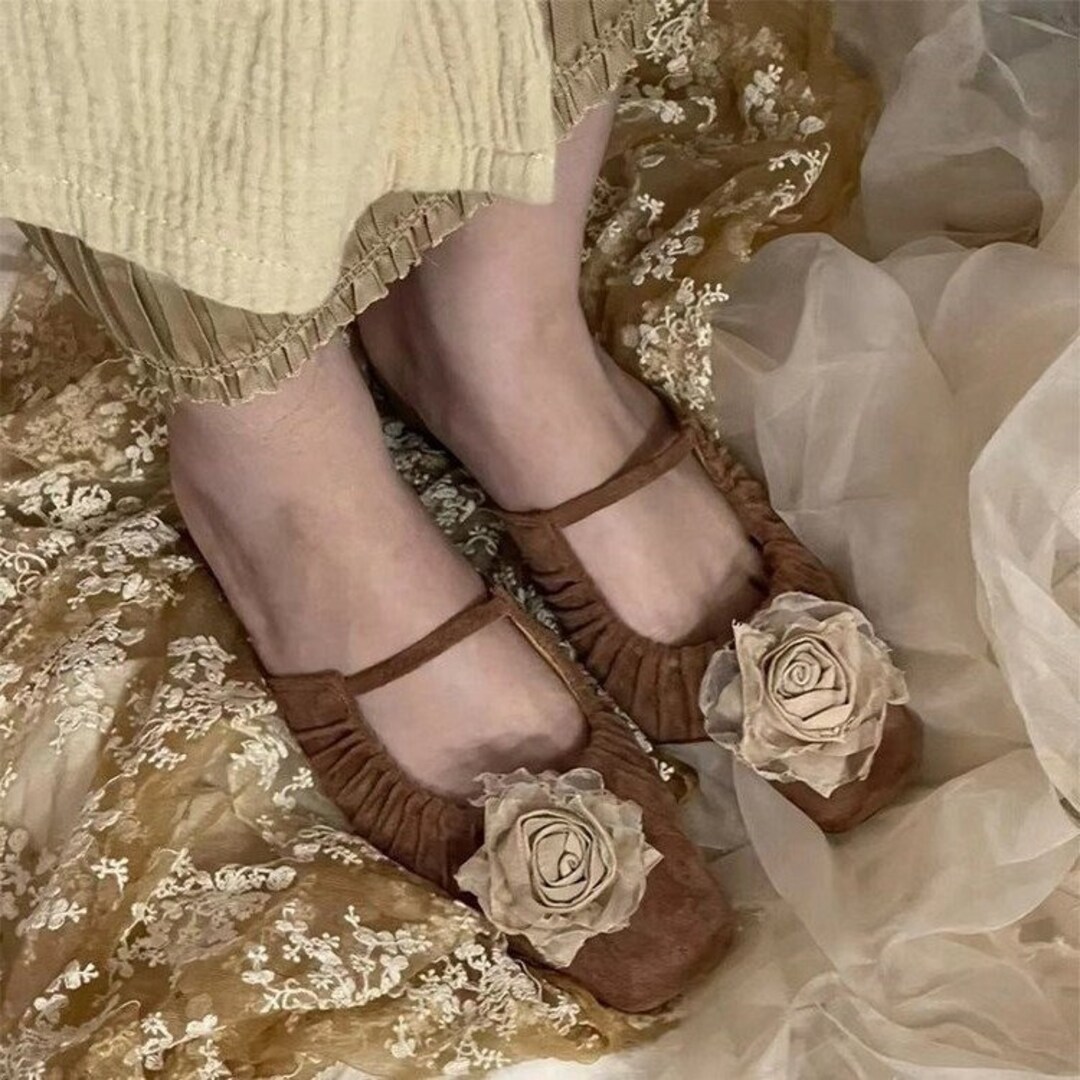 Rose Brown Mule Shoes, French Mule Shoes for Women, Pleated Square Toe