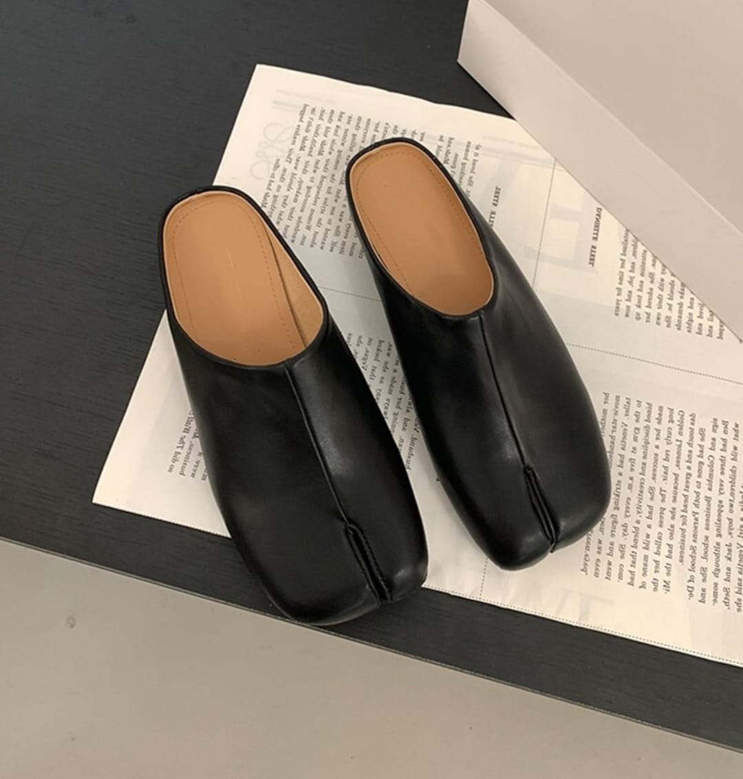 Tabi Split Toe Mule Shoes Women Leather Tabi Shoes Black Etsy