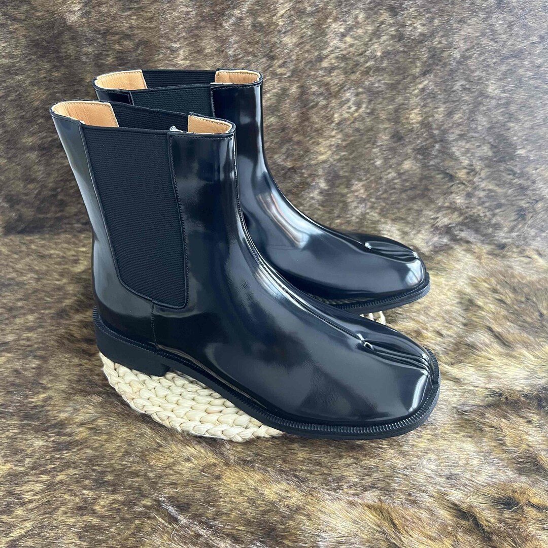 Women Leather Tabi Shoes Black Split Toe Boots Tabi Ankle - Etsy