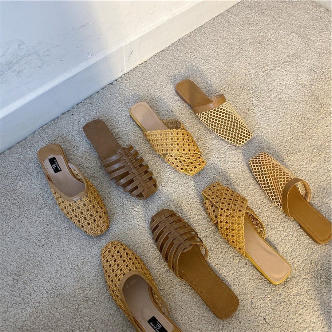 Brown Woven Mule Shoes Summer Mule Shoes for Women Retro Etsy