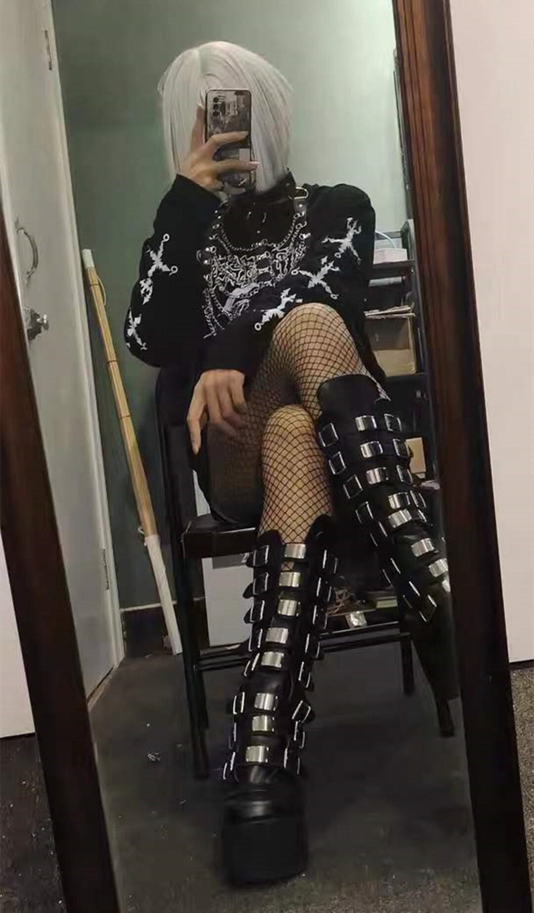 Women Gothic Punk Boots Knee High Platform Boots Leather Etsy