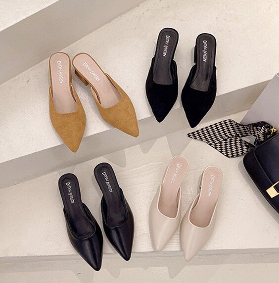 Leather Mule Shoes Mule Shoe for Woman Black Pointed Toe Etsy