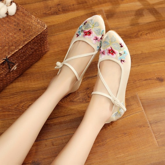 Hot Retro Women Lady Soft Chinese Embroidered Casual Ballerina Flat Shoes Size 
