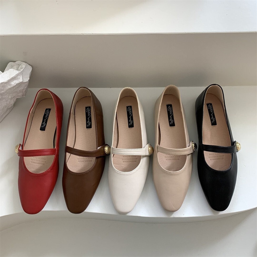 Beige Mary Jane Shoes Minimalist Pointed Toe Sandals Brown Etsy