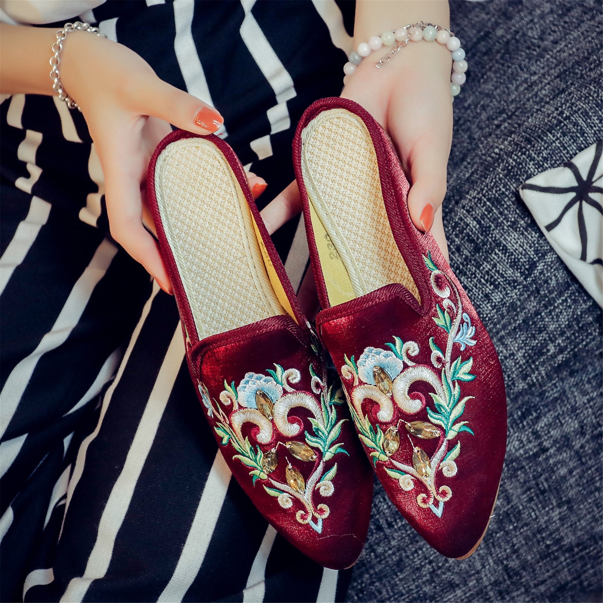 Embroidery Mule Flats