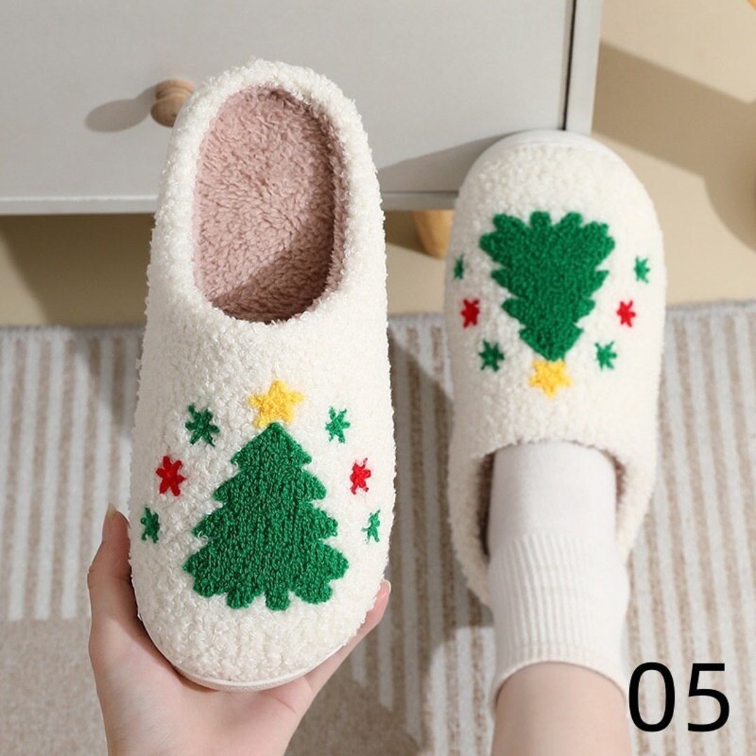 Christmas Tree House Slippers Cute Christmas Fluffy Cozy Home Etsy