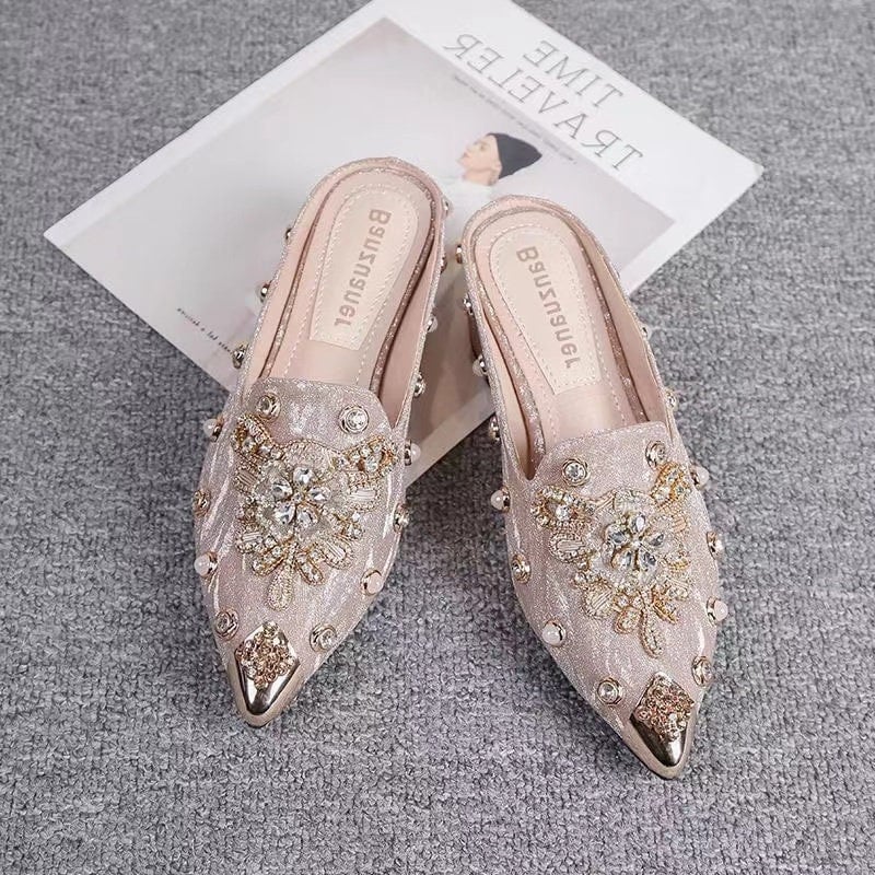 Champagne Diamond Mules Shoes Bling Pointed Toe Heels Bridal - Etsy