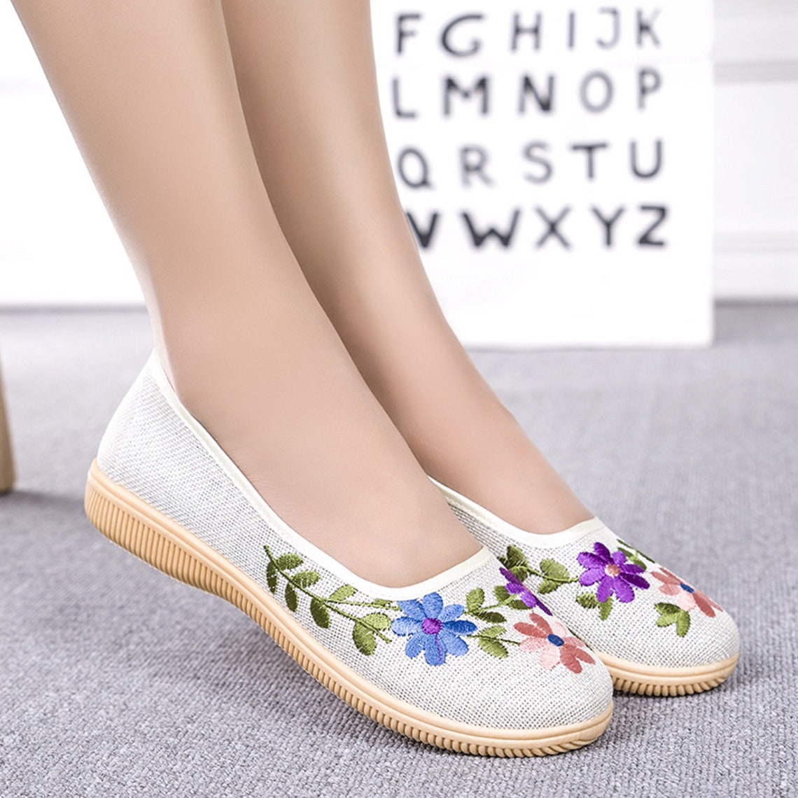 Flower Embroidered Shoes Handmade Emboroidered Shoes Close Etsy