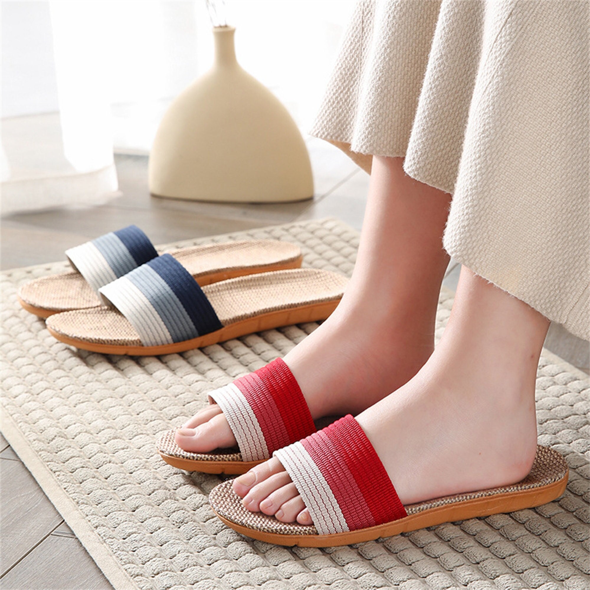 Japanese Indoor Slippers Women's Linen Slippers Home Etsy