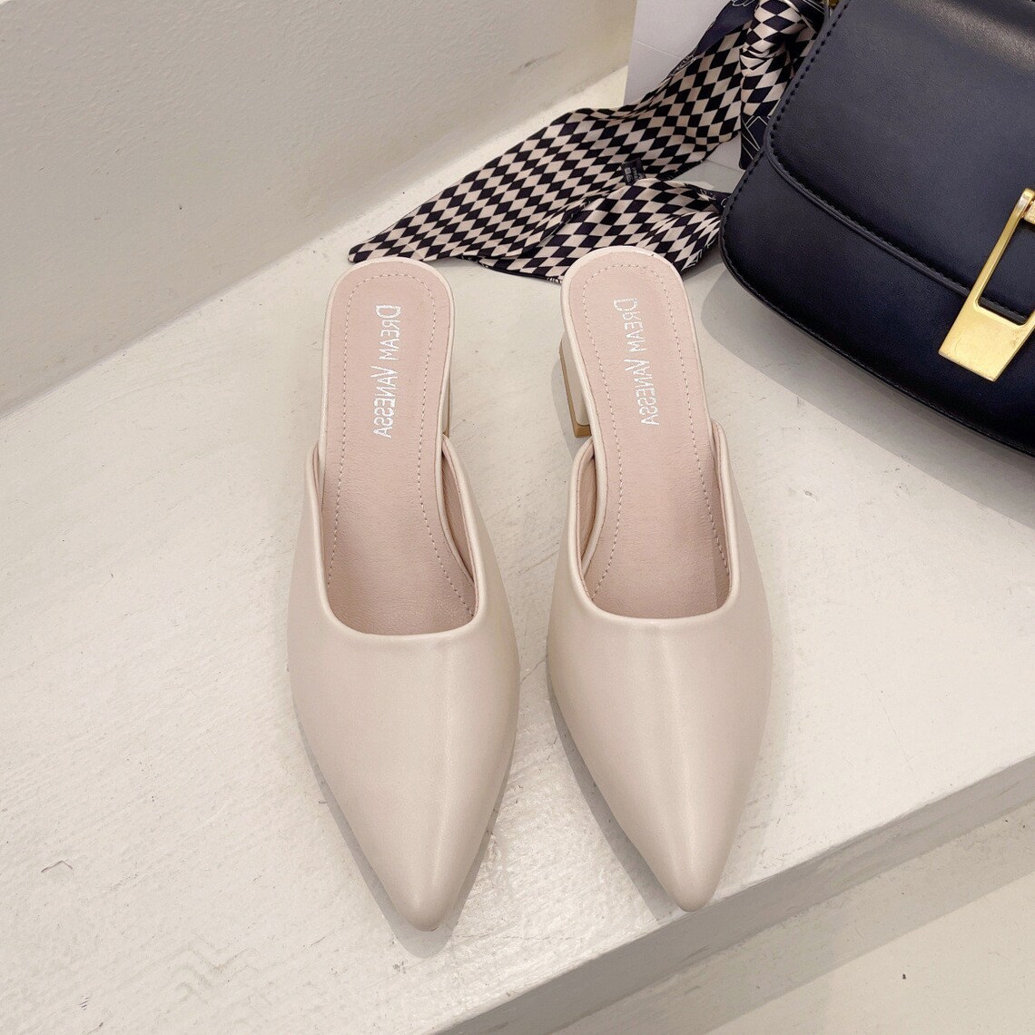 Leather Mule Shoes Mule Shoe for Woman Black Pointed Toe Etsy