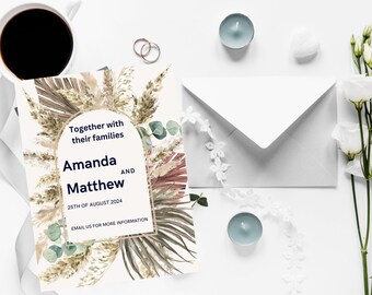 Floral Minimalist Hochzeitseinladungsvorlage, bearbeitbare minimalistische Hochzeitseinladung, moderne Hochzeit einladen, Wildblumen Hochzeitseinladung.