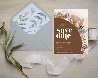 Boho Wedding Invitation Template, Minimalist Wedding Invite, Pampas Grass Invite, Terracotta Wedding Invite, Floral Invite Template, Invite.