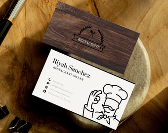 Rustic Restaurant Business Card Template, Minimalist Business Card Template, Business, Restaurant Business Card, Printable Business Card