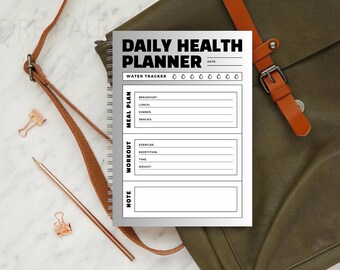 Simple Modern Daily Health Planner, Daily Health Planner, Digital Download, Wellness Planner, Selfcare Planner, Printable Health Planner.