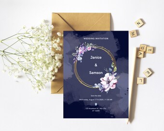 Watercolor Wedding Invitation, Custom Wedding Invitation with Watercolor, Wedding Invite, Editable Watercolor Wedding Invitation, Printable.