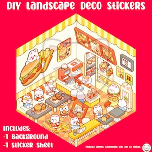 Bunny Burger Shop - DIY '3D' decoratieve landschapsstickers - **DIGITAL FILE**