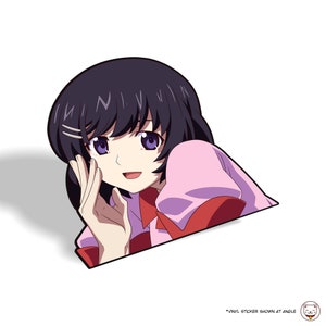 Monogatari - Tsubasa Hanekawa v1 | Uroczy wodoodporny anime JDM Weabo Peeker | Naklejka na laptopa z butelką wody