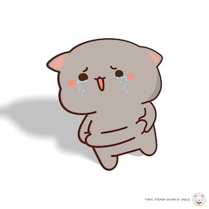 Crying Chubby Mochi Cat | Vinyl Waterproof Sticker Decal | For Gaming Rig Laptop Water Bottle Flask