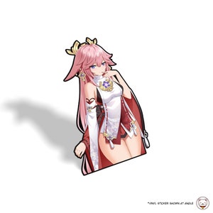 Genshin Auswirkungen - Yae Miko | Süßer Wasserdichter Anime JDM Weabo Peeker | Laptop Wasserflasche Flasche Aufkleber Abziehbild