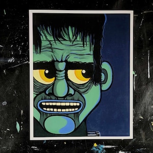 Creature Feature Frankenstein Art Print - Halloween, Pop Art, Frankenstein, retro Halloween, vintage, wall art, fun art, monster, Movie Art