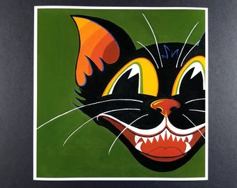 Vintage Style Halloween Black Cat Print - cat art, Halloween, Pop Art, art print, black cat, retro halloween, vintage, cute cat, wall art