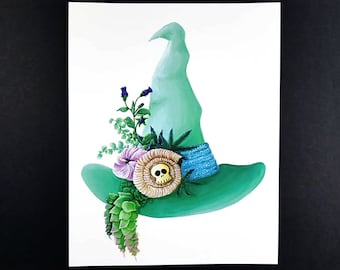 Water Element Witch Hat Art Print: Cancer, Scorpio, Pisces Zodiac Illustration