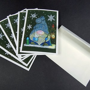 Vakantie Speciale Winter Gnome Card Set van 6 plus 6 enveloppen, December Special, Notecards, Vakantiekaarten, Kerstkaarten, winter, kabouters