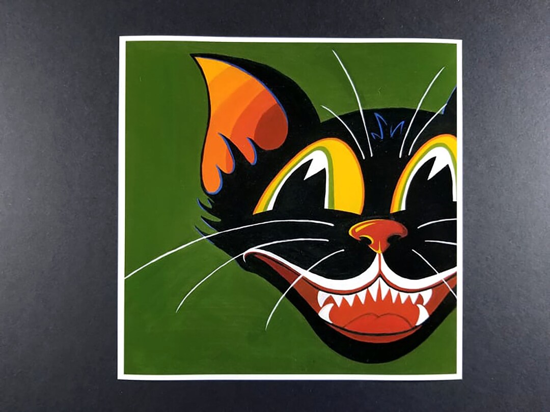 Vintage Style Black Cat Art Print: Retro Halloween Wall Decor - Etsy