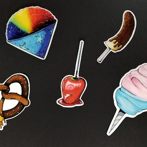 Kermistraktaties Stickerset - Carnaval, Circus, Kermis, Snacks, Suikerspin, Snoep Appelstickers, Grote Stickers, Jumbo Beschikbaar