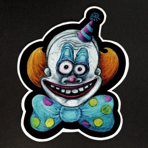 Creepy Clown Sticker - two sizes available, clown, carnival, circus, creepy, art stickers, laptop sticker, water bottle sticker