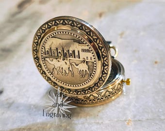 Personalized Solid Brass Pocket Watch: Engraved Desk Clock, Valentine's Gift