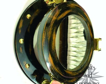12&quot; Handmade Wooden Porthole-Window Round Mirror Nautical Wall Decor, Room Decorative, Personalized gift, Collectible.
