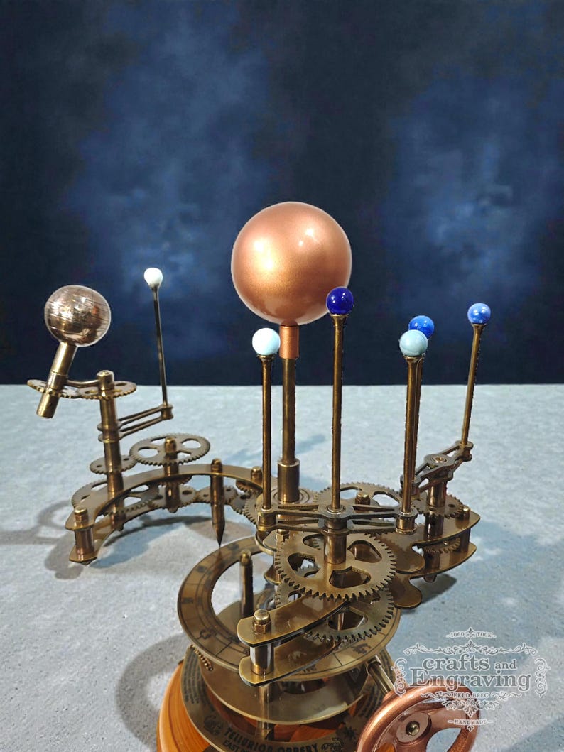 Metal Solar System Orrery: Antique Style Science Decor With Wooden Base ...