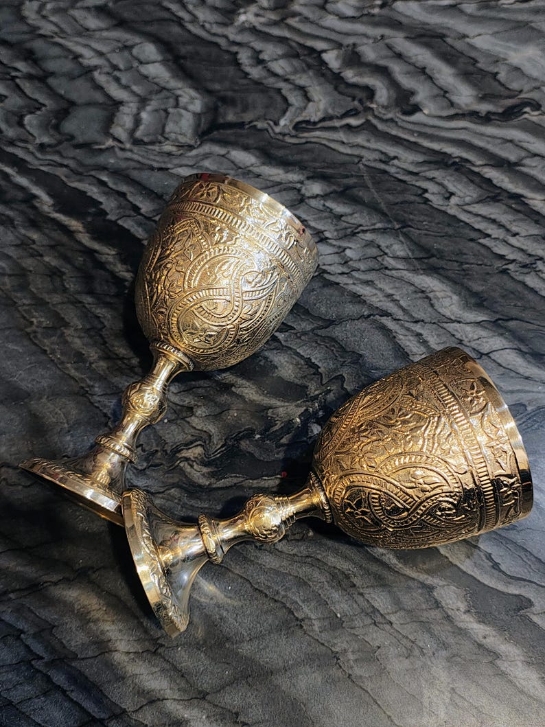 Handmade Brass Chalice Goblet – Royal Engraved King’s Glass, Medieval Style Wine Cup, Drinking Glass, Vintage Gift for Him or Her