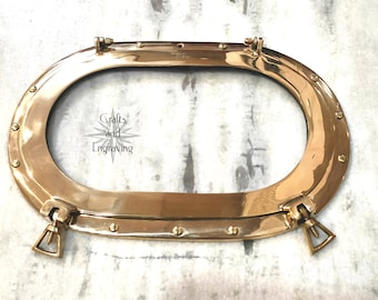 Personalized Text Brass Canal Boat Porthole-Window Ship Oval Glass Wall Decor, Door window, Home Decor, Luxury, Antique Look, Wall Mirror