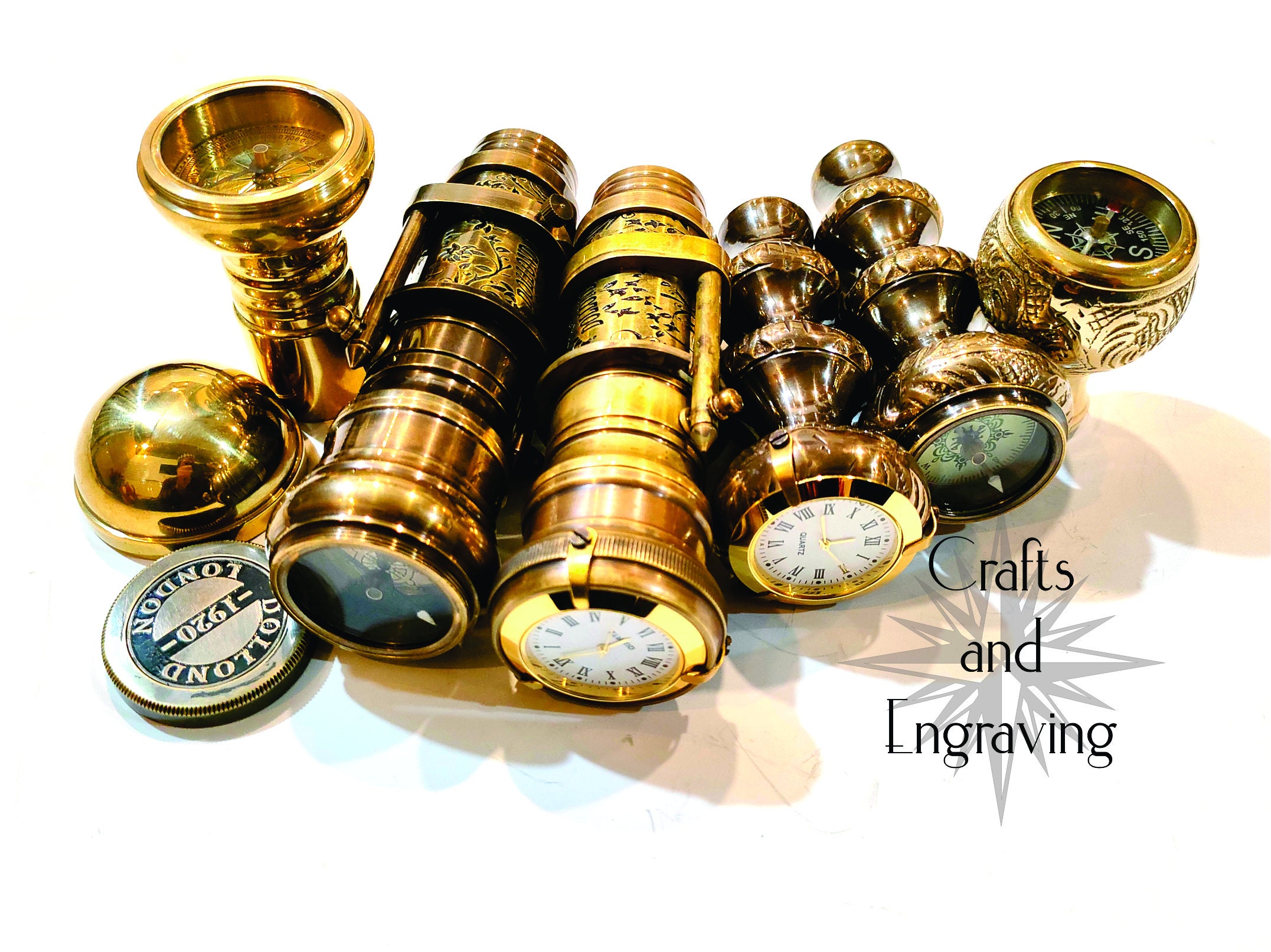 NKlaus Dekofgur 93cm Spazerstock Mt Kompaß Holz/Messng Gehstock Wanderstock Martm