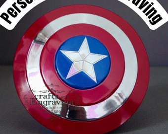 Réplica metálica del escudo del Capitán América – Graba tu texto / Decoración de pared metálica, Cosplay, Coleccionista, Regalo, 30-60 cm