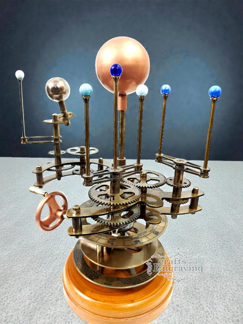 Metal Solar System Orrery: Antique Style Science Decor With Wooden Base ...