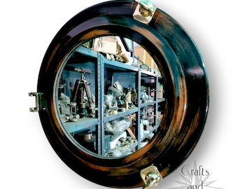 16&quot; Handmade Wooden Porthole-Window Round Mirror Nautical Wall Decor, Room Decorative, Personalized gift, Collectible.