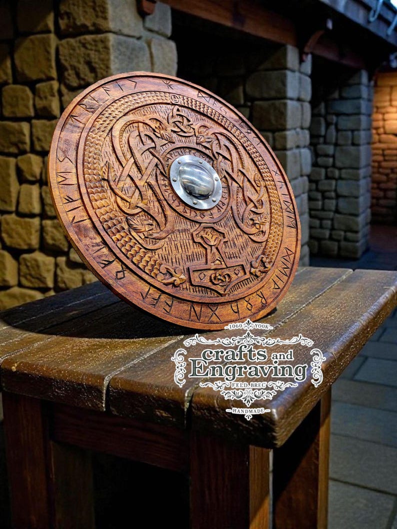 Ss Runes Shield Hand Carved Viking Shield – Sleipnir & Runes, Norse Decor - Etsy