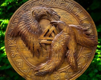 Escudo Viking Raven de madeira: arte de parede de Huginn e Muninn Odin